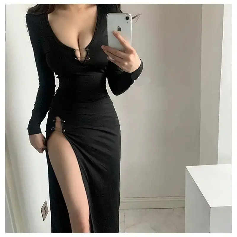 Women's Sheath Dress Sexy Simple Style Classic Style U Neck Strapless Thigh Slit Short Sleeve Simple Solid Color Maxi Long Dress Holiday Daily display picture 4