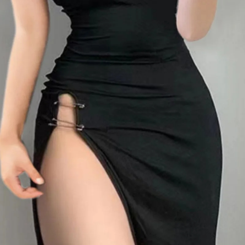 Women's Sheath Dress Sexy Simple Style Classic Style U Neck Strapless Thigh Slit Short Sleeve Simple Solid Color Maxi Long Dress Holiday Daily display picture 1