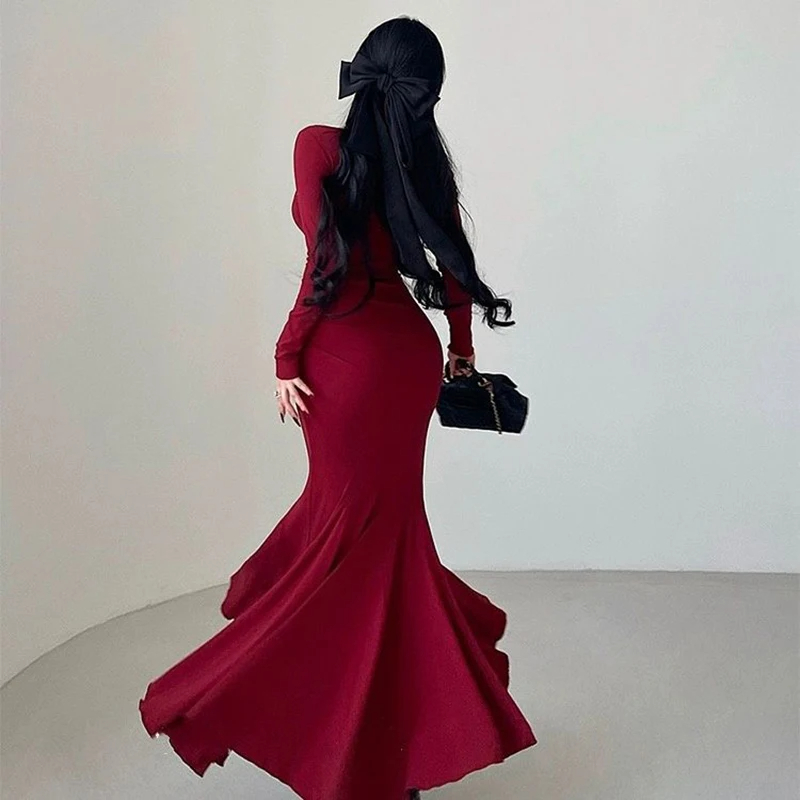 Women's Sheath Dress Simple Style Classic Style U Neck Wrap Long Sleeve Simple Solid Color Maxi Long Dress Daily Date Bar display picture 1