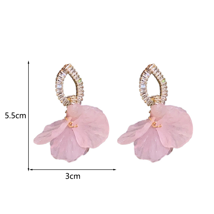 1 Pair IG Style Sweet Petal Inlay Copper Zircon Drop Earrings display picture 4