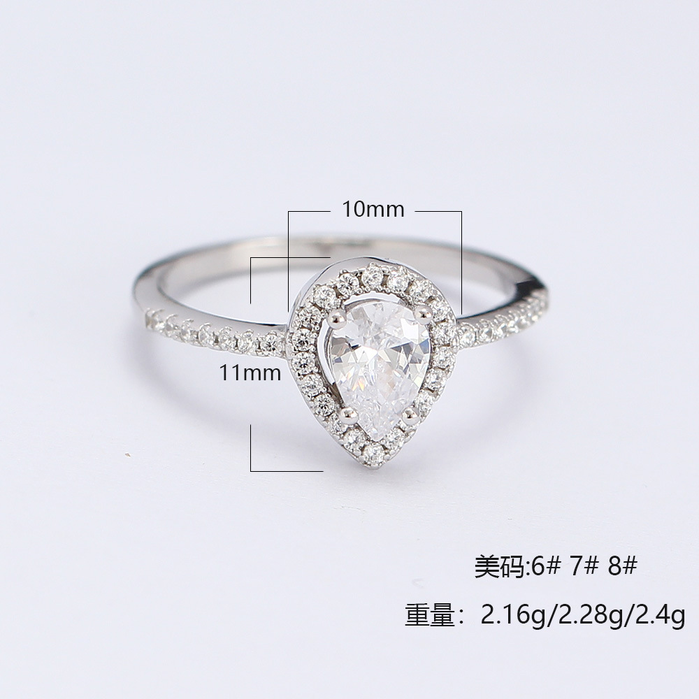 Sterling Silver Shiny Inlay Water Droplets Zircon Rings display picture 2
