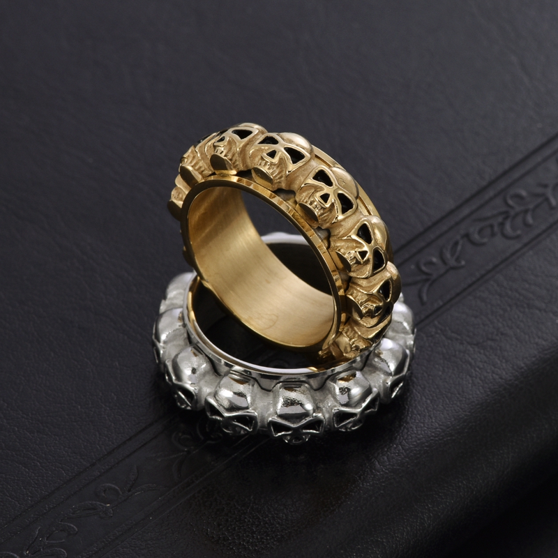 304 Stainless Steel 18K Gold Plated Elegant Simple Style Polishing Skull Rings Anxiety Ring display picture 5