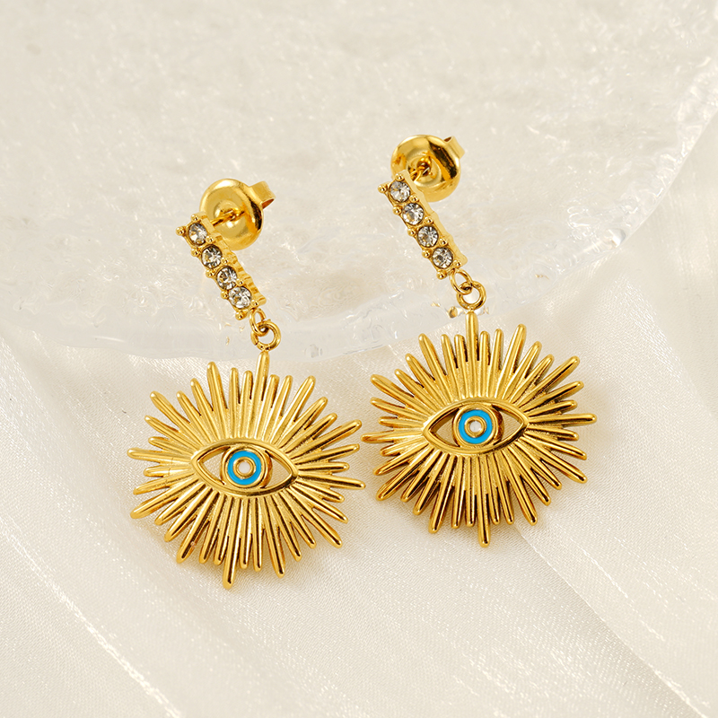 1 Pair IG Style Simple Style Shiny Eye Hollow Out Inlay 304 Stainless Steel Rhinestones 18K Gold Plated Drop Earrings display picture 5