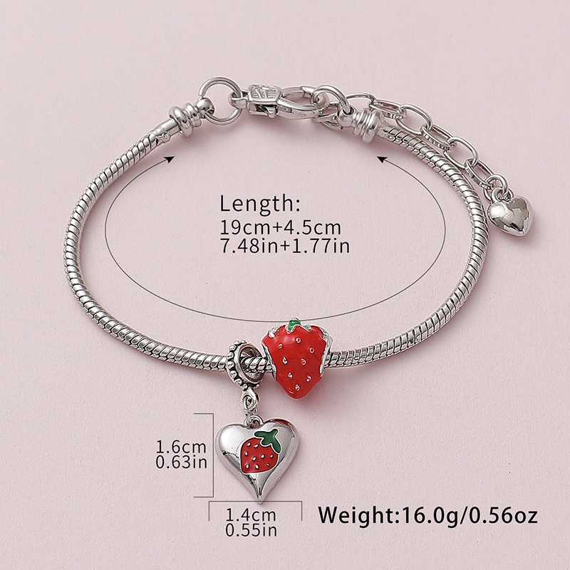 Wholesale Jewelry Sweet Fruit Heart Shape Strawberry Alloy Copper Rhinestones Enamel Bracelets display picture 1
