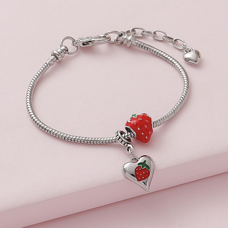 Wholesale Jewelry Sweet Fruit Heart Shape Strawberry Alloy Copper Rhinestones Enamel Bracelets display picture 2