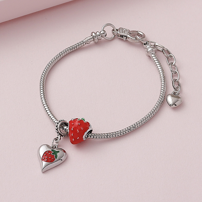 Wholesale Jewelry Sweet Fruit Heart Shape Strawberry Alloy Copper Rhinestones Enamel Bracelets display picture 3