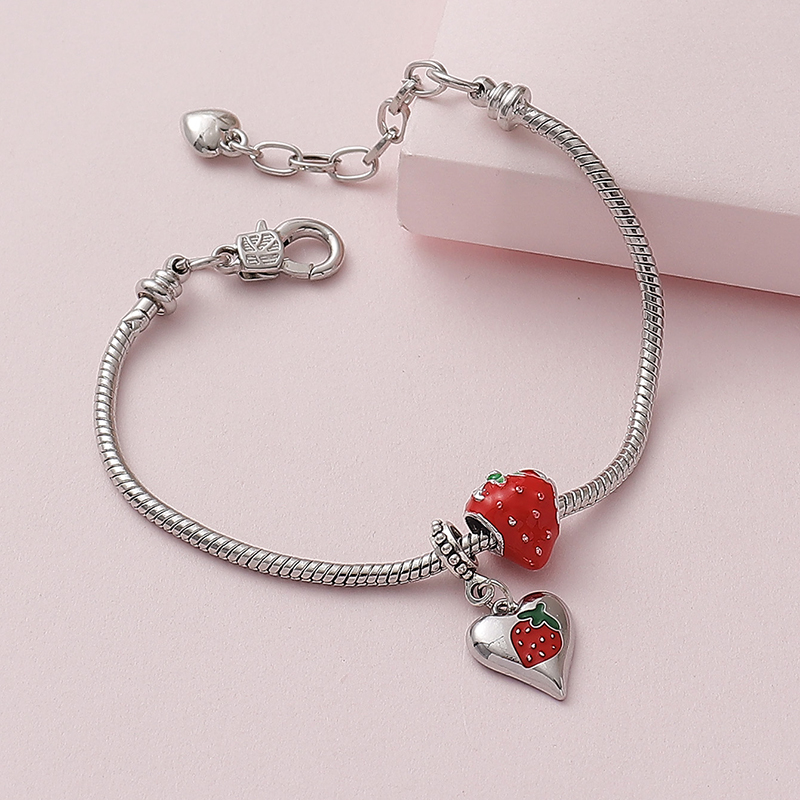 Wholesale Jewelry Sweet Fruit Heart Shape Strawberry Alloy Copper Rhinestones Enamel Bracelets display picture 4
