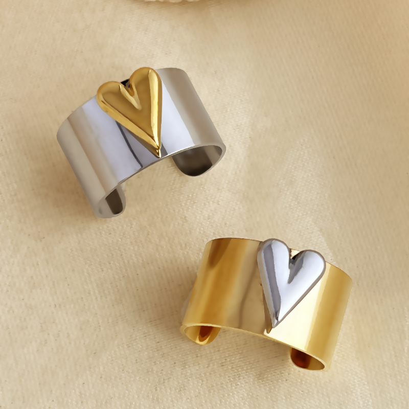 304 Stainless Steel 18K Gold Plated Elegant Glam Retro Shiny Metallic Heart Shape Open Rings display picture 3