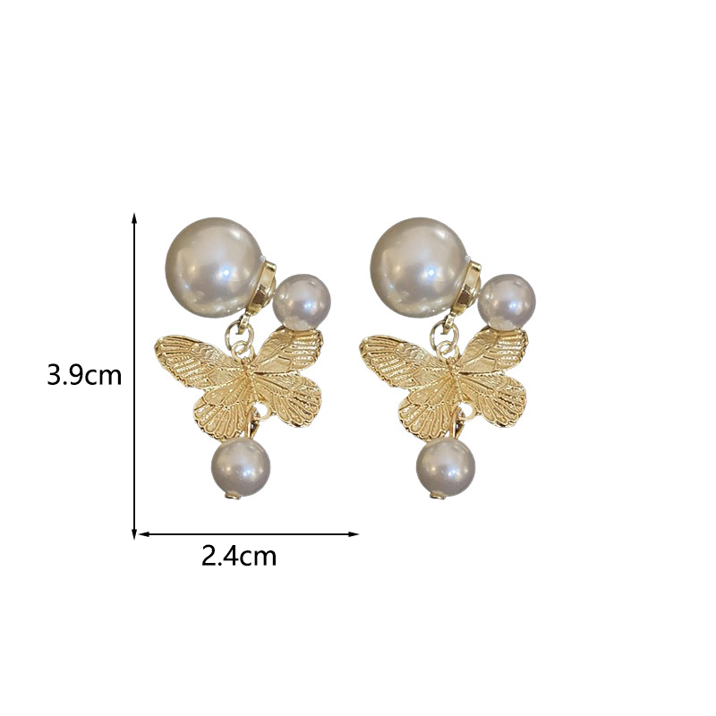 1 Pair Vintage Style Simple Style Butterfly Inlay Alloy Imitation Pearl Drop Earrings display picture 2