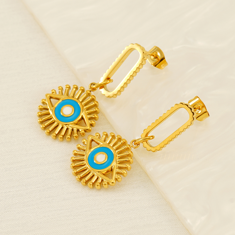 1 Pair IG Style Retro Simple Style Eye Plating 304 Stainless Steel 18K Gold Plated Drop Earrings display picture 3