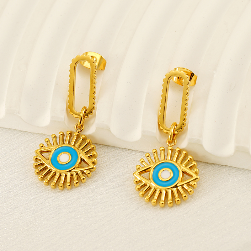 1 Pair IG Style Retro Simple Style Eye Plating 304 Stainless Steel 18K Gold Plated Drop Earrings display picture 5