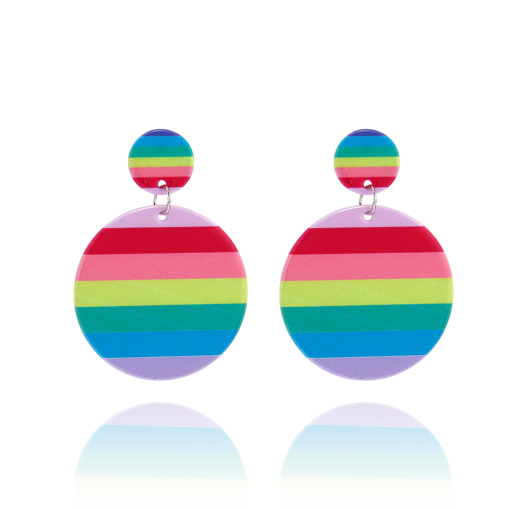 1 Pair Casual Simple Style Round Rainbow Arylic Drop Earrings display picture 1