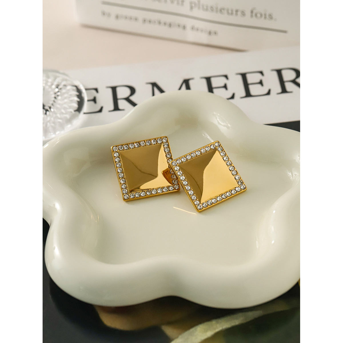 1 Pair IG Style Simple Style Square Inlay 316 Stainless Steel  Zircon 18K Gold Plated Ear Studs display picture 1