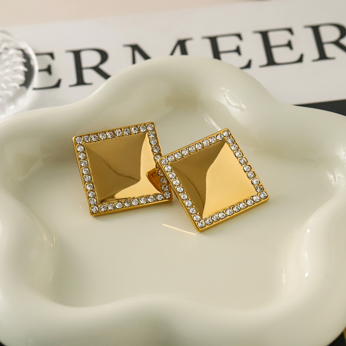 1 Pair IG Style Simple Style Square Inlay 316 Stainless Steel  Zircon 18K Gold Plated Ear Studs display picture 7