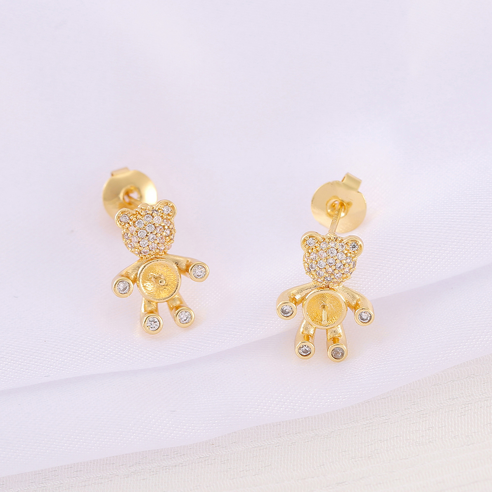 1 Pair 10*14mm Copper Zircon 18K Gold Plated Bear Polished Earring Findings display picture 3