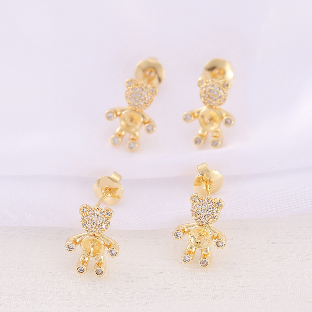 1 Pair 10*14mm Copper Zircon 18K Gold Plated Bear Polished Earring Findings display picture 4