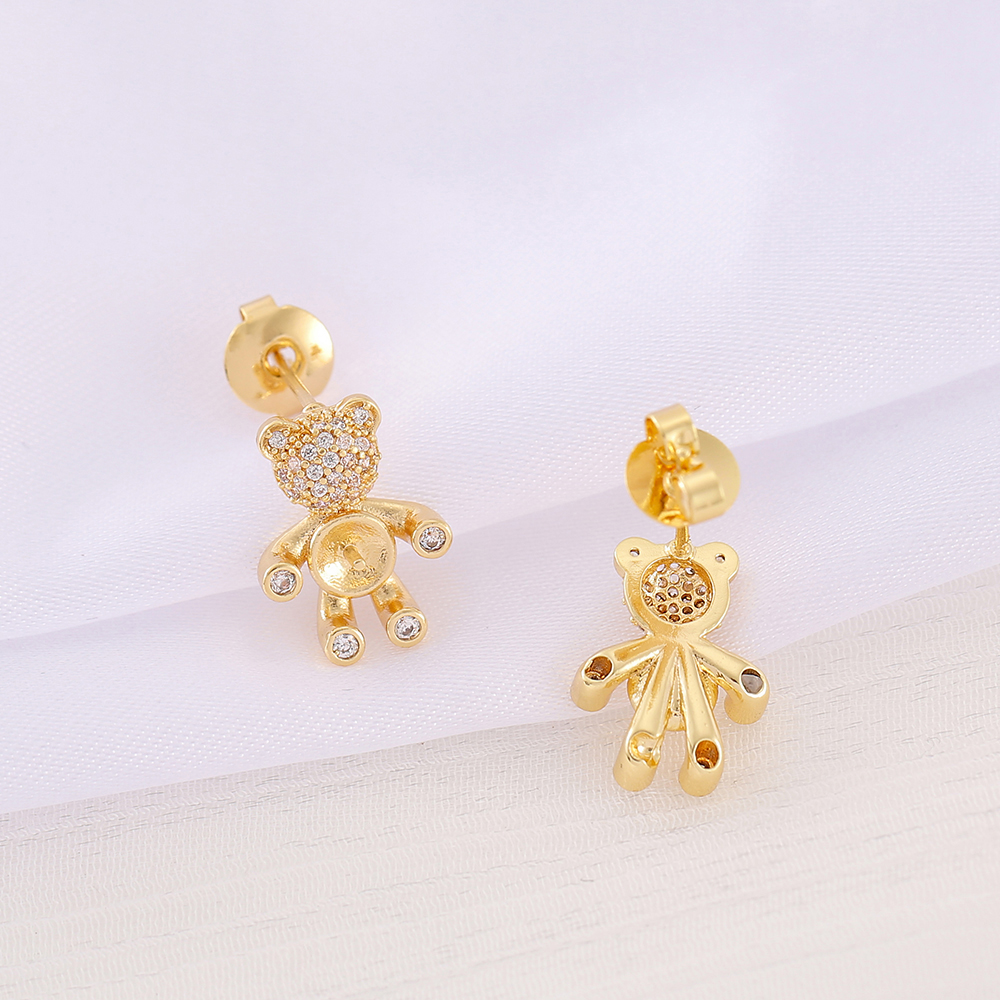 1 Pair 10*14mm Copper Zircon 18K Gold Plated Bear Polished Earring Findings display picture 5