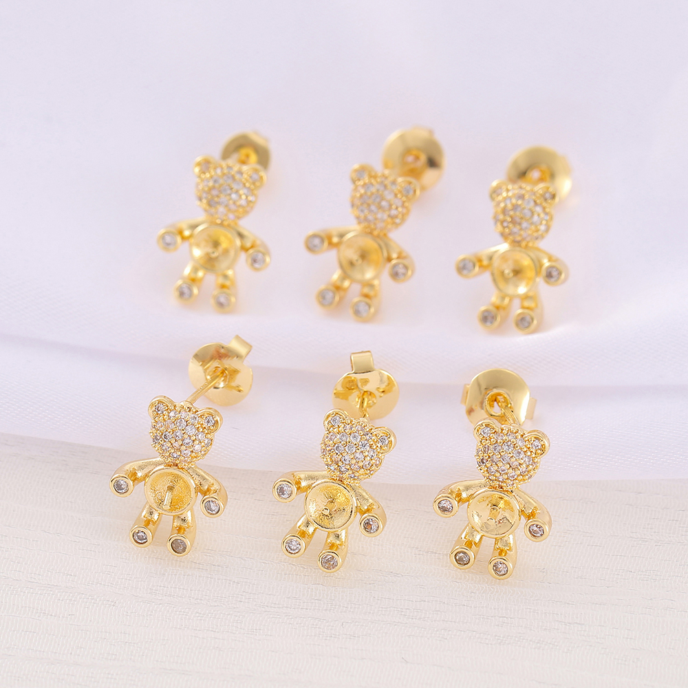 1 Pair 10*14mm Copper Zircon 18K Gold Plated Bear Polished Earring Findings display picture 1