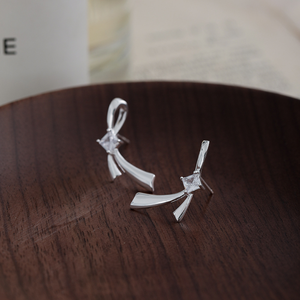 1 Pair Simple Style Bow Knot Inlay Sterling Silver Zircon Ear Studs display picture 4