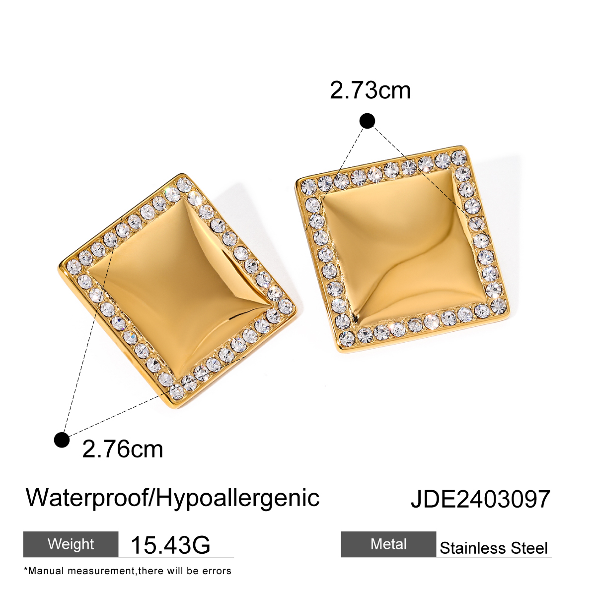 1 Pair IG Style Simple Style Square Inlay 316 Stainless Steel  Zircon 18K Gold Plated Ear Studs display picture 5