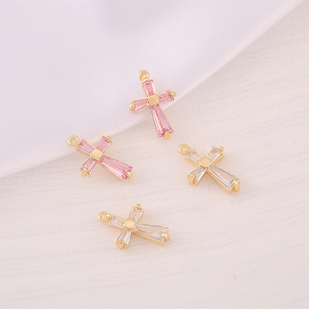 1 Piece 12 * 18mm Copper Zircon 18K Gold Plated Cross Polished Pendant display picture 1
