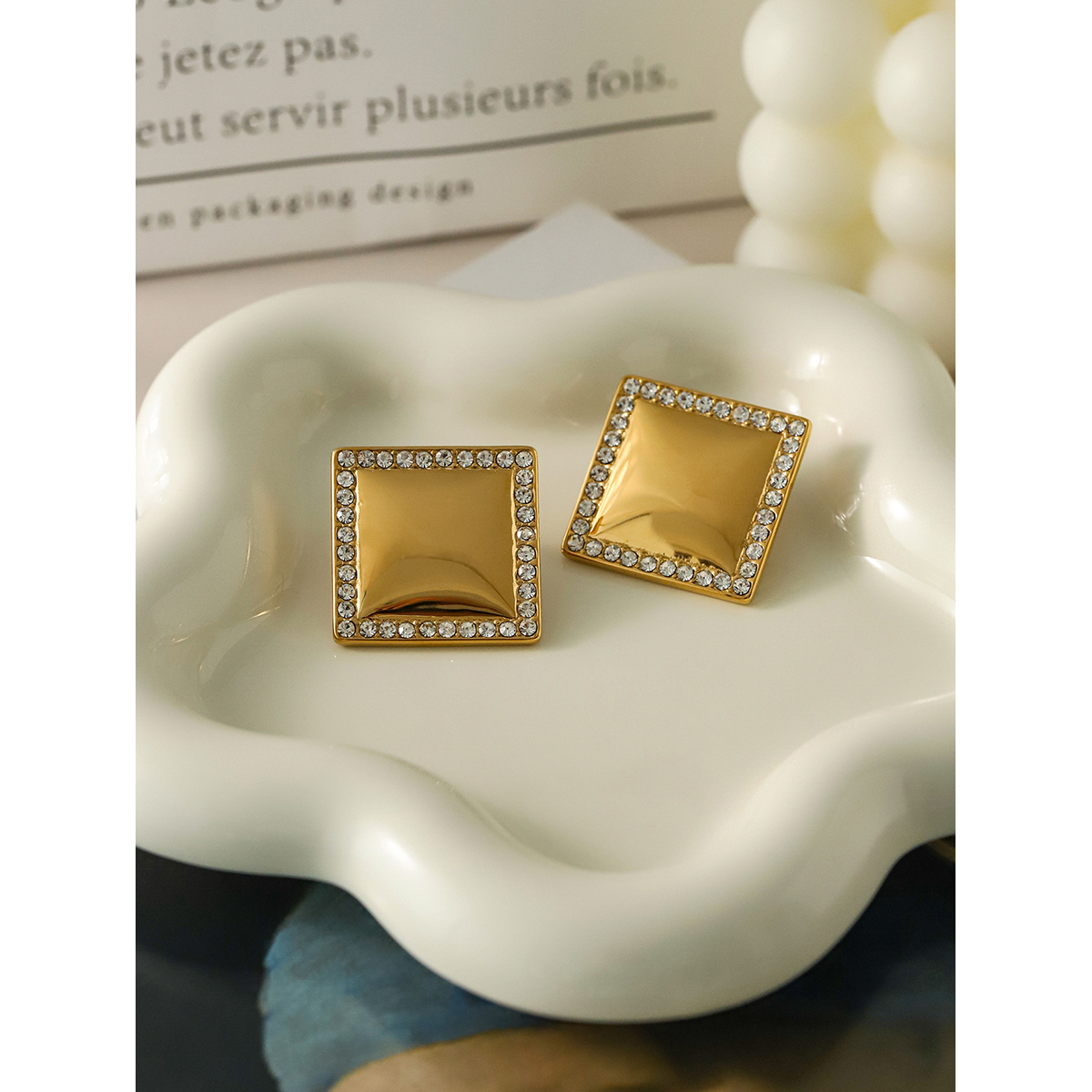1 Pair IG Style Simple Style Square Inlay 316 Stainless Steel  Zircon 18K Gold Plated Ear Studs display picture 4