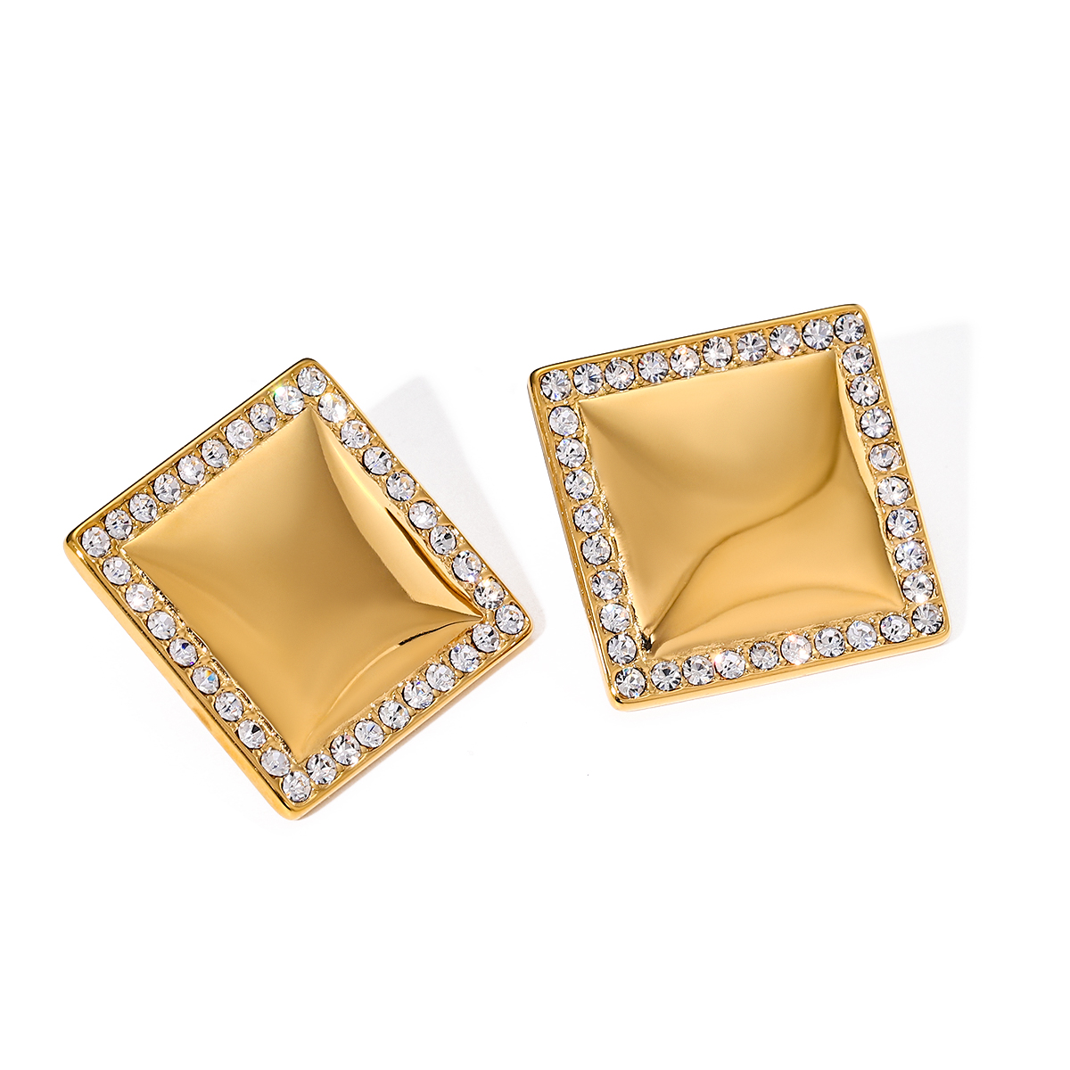 1 Pair IG Style Simple Style Square Inlay 316 Stainless Steel  Zircon 18K Gold Plated Ear Studs display picture 9