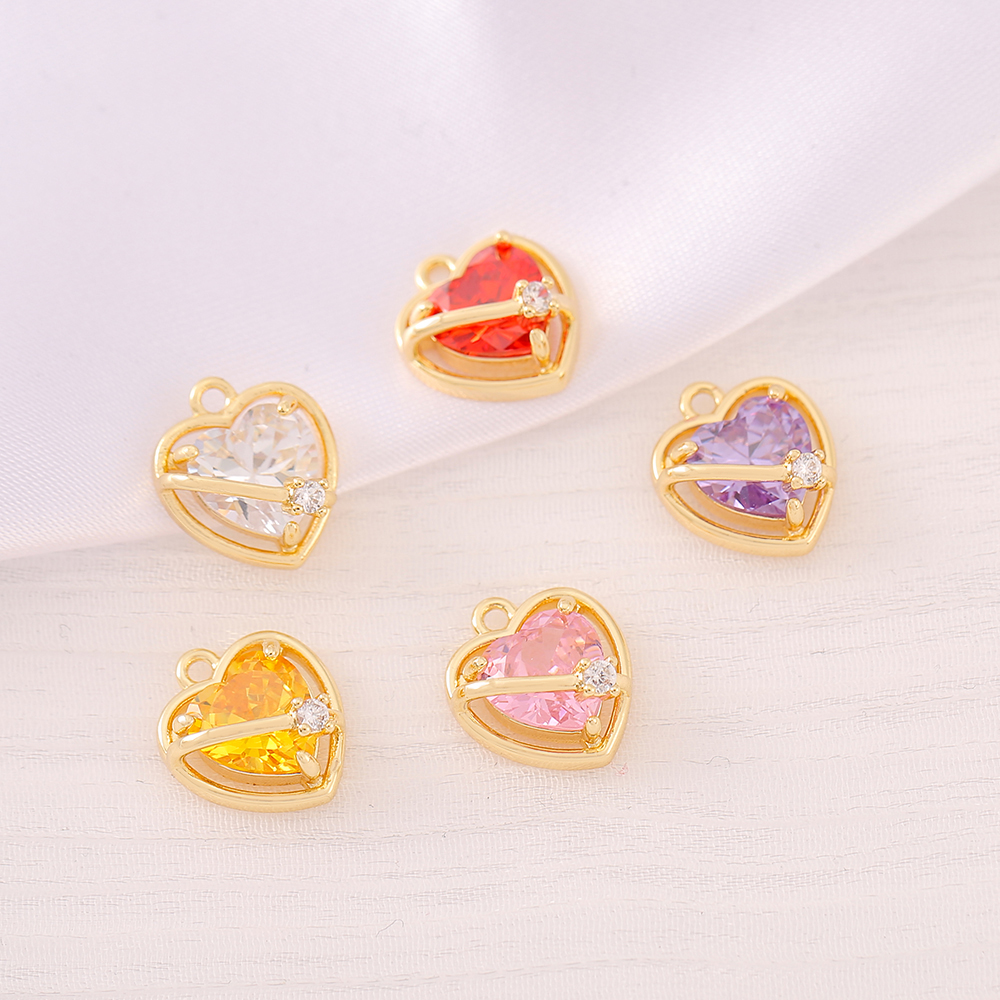 1 Piece 11*13mm Copper Zircon 18K Gold Plated Heart Shape Polished Pendant display picture 1