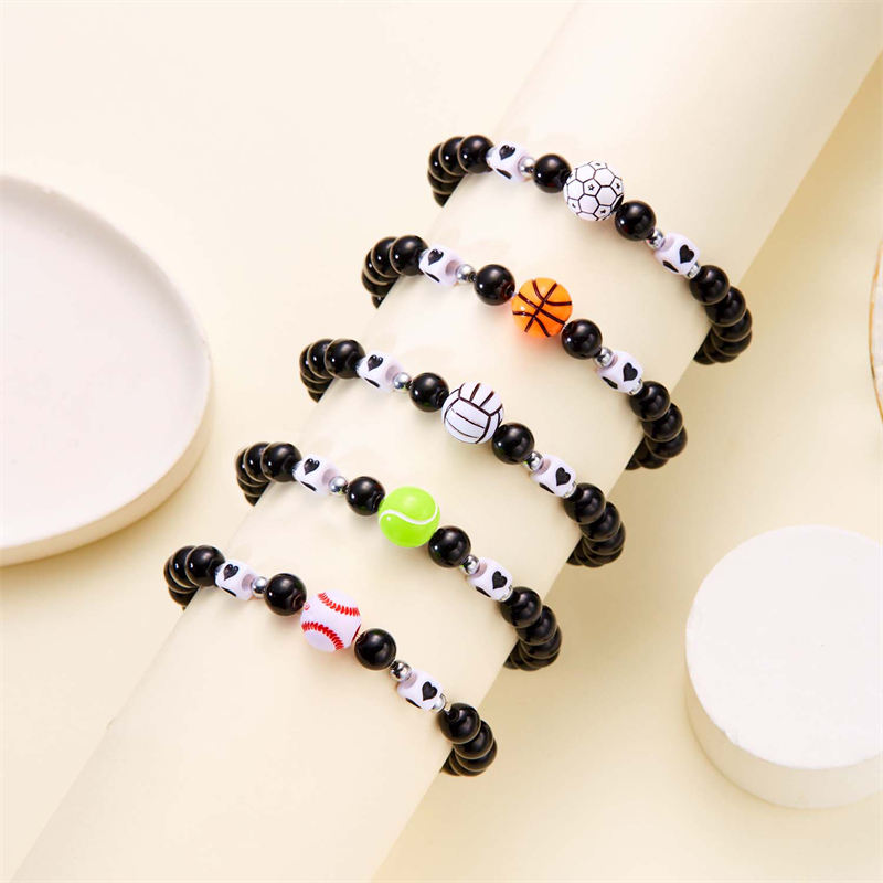 Wholesale Jewelry Vacation Simple Style Sports Ball Basketball Football Resin Beaded Bracelets display picture 1