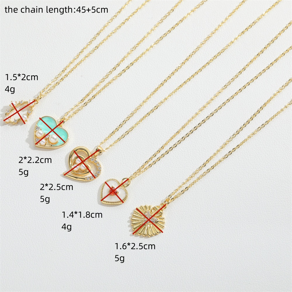 Wholesale Vintage Style Simple Style Heart Shape Copper Enamel Inlay 14K Gold Plated Artificial Pearls Zircon Pendant Necklace display picture 7