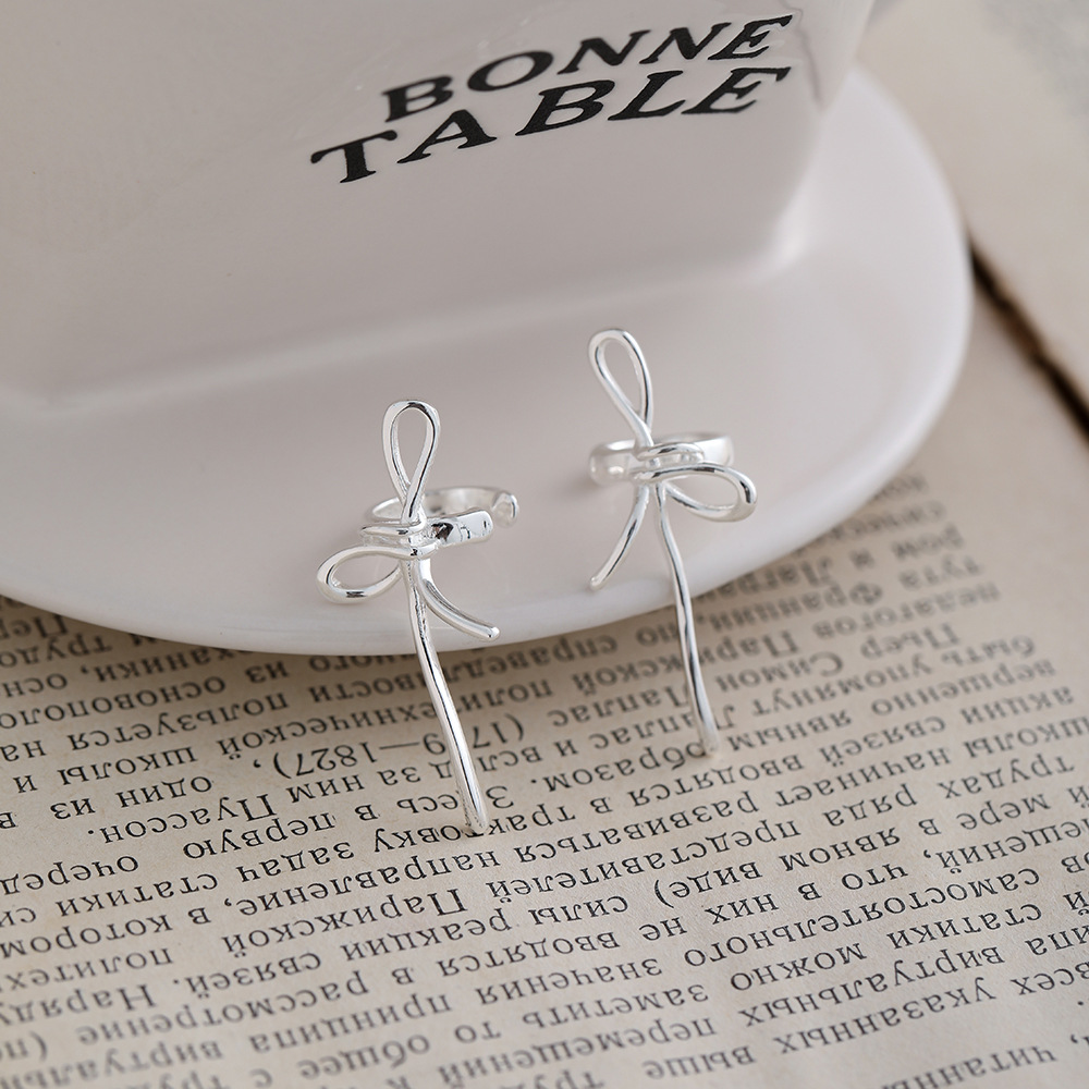 1 Pair Romantic Sweet Simple Style Bow Knot Sterling Silver Ear Cuffs display picture 5