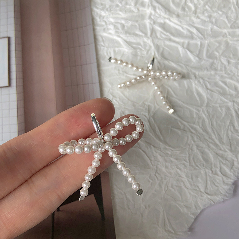 1 Pair Sweet Simple Style Bow Knot Pearl Sterling Silver Drop Earrings display picture 8