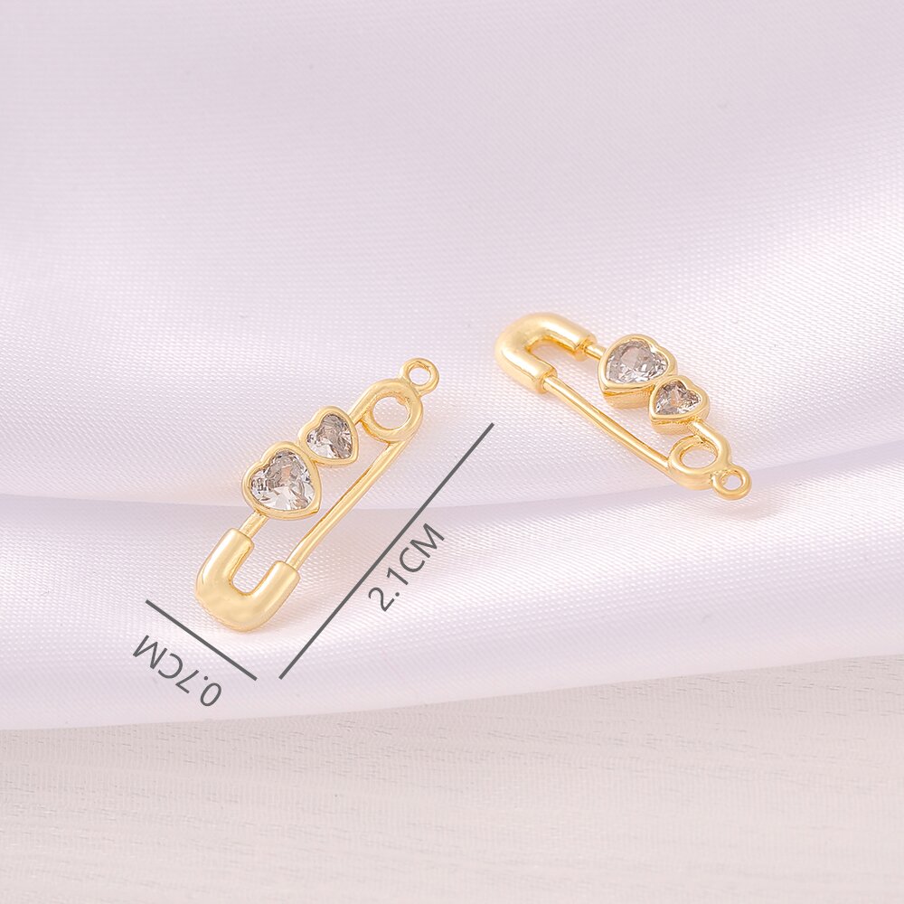 1 Piece 7 * 21mm Copper Zircon 18K Gold Plated Pin Heart Shape Polished Pendant display picture 2