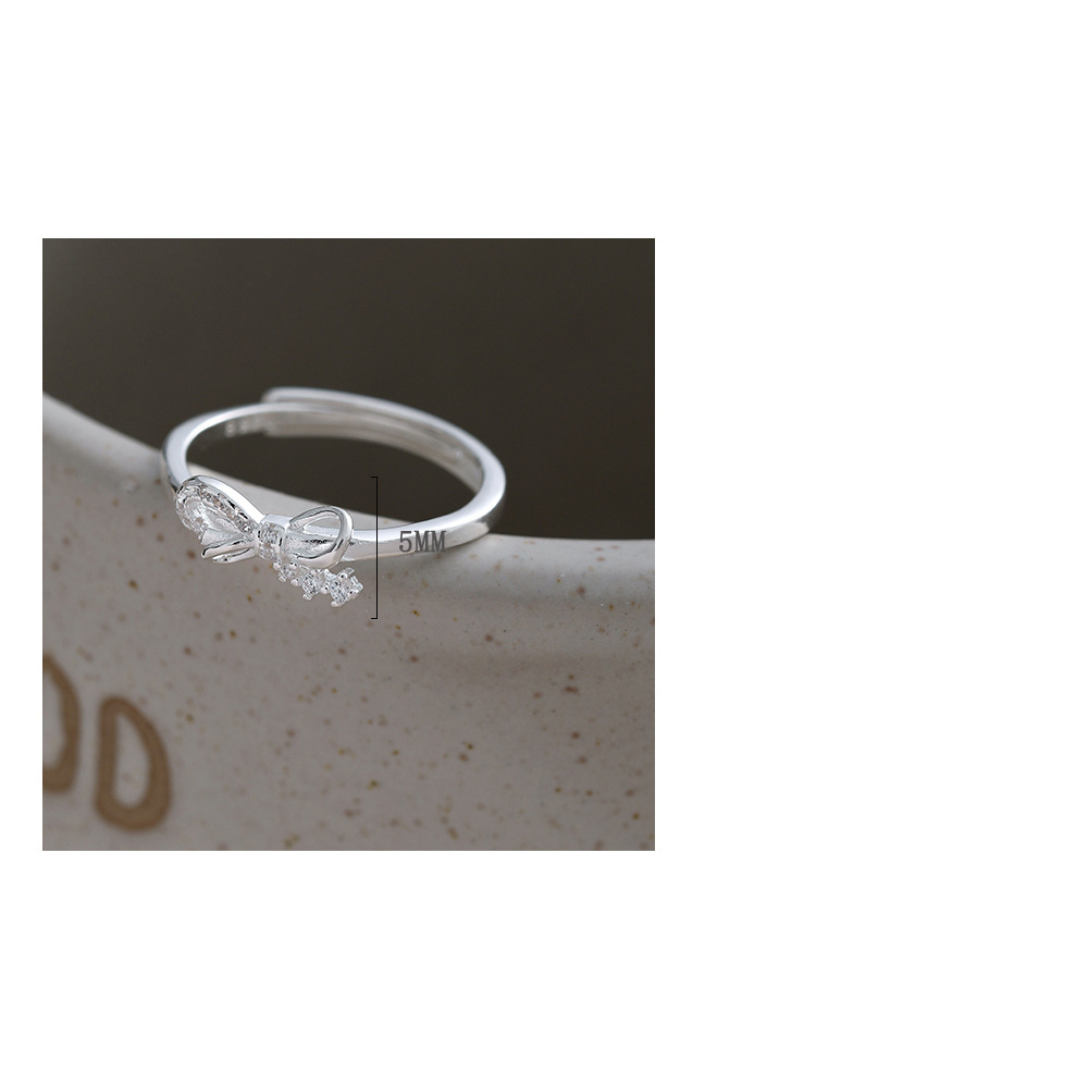 Sterling Silver IG Style Casual Plating Inlay Bow Knot Zircon Open Rings display picture 1