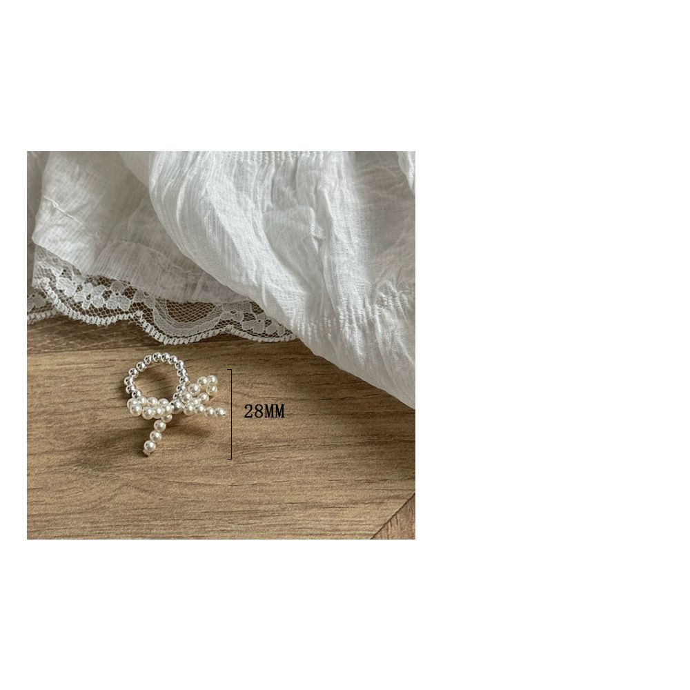 Sterling Silber IG-Stil Lässig Perlen Perle Überzug Bogenknoten Offener Ring display picture 5