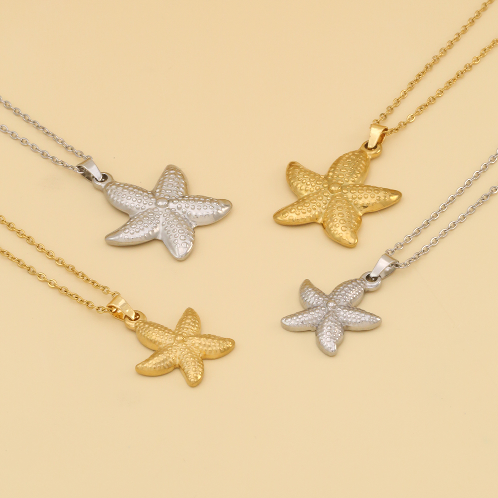 304 Stainless Steel 18K Gold Plated Cute Sweet Commute Polishing Starfish Pendant Necklace display picture 1