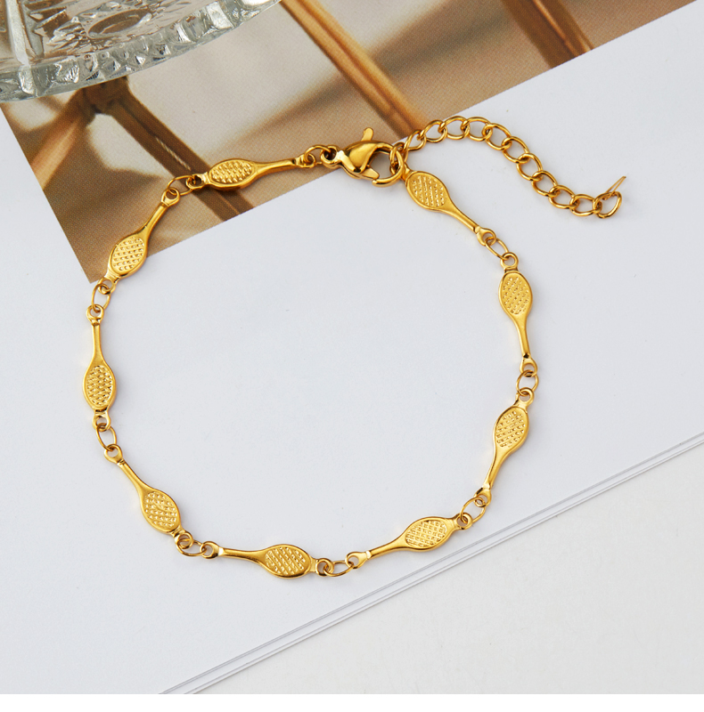 304 Stainless Steel 18K Gold Plated Simple Style Commute Indentation Tennis Racket Badminton Racket Bracelets Necklace display picture 10