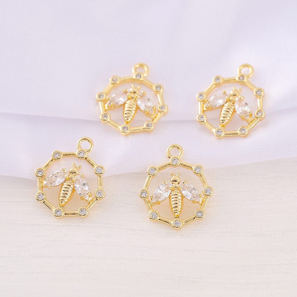 1 Piece 16 * 19mm Copper Zircon 18K Gold Plated Bee Polished Pendant display picture 5