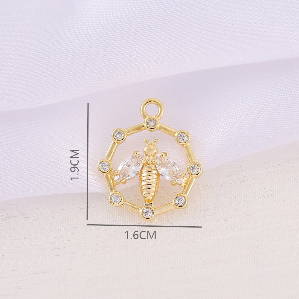 1 Piece 16 * 19mm Copper Zircon 18K Gold Plated Bee Polished Pendant display picture 2