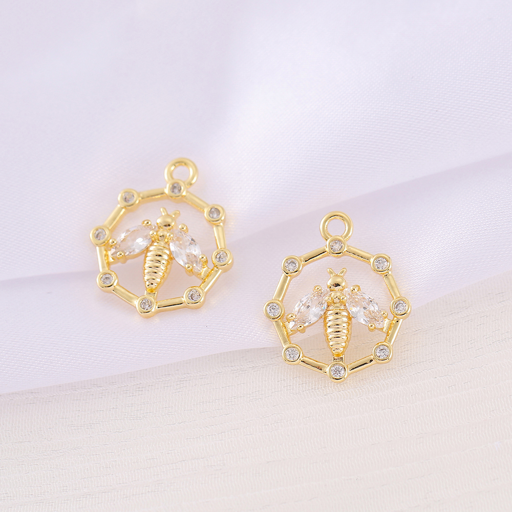 1 Piece 16 * 19mm Copper Zircon 18K Gold Plated Bee Polished Pendant display picture 4