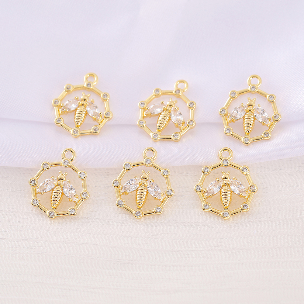 1 Piece 16 * 19mm Copper Zircon 18K Gold Plated Bee Polished Pendant display picture 1