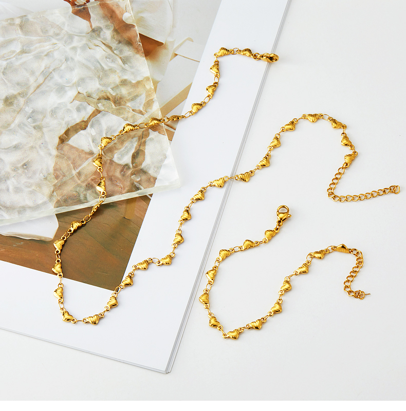 Edelstahl 304 18 Karat Vergoldet Vintage-Stil Süss Pendeln Herzform Armbänder Halskette display picture 7