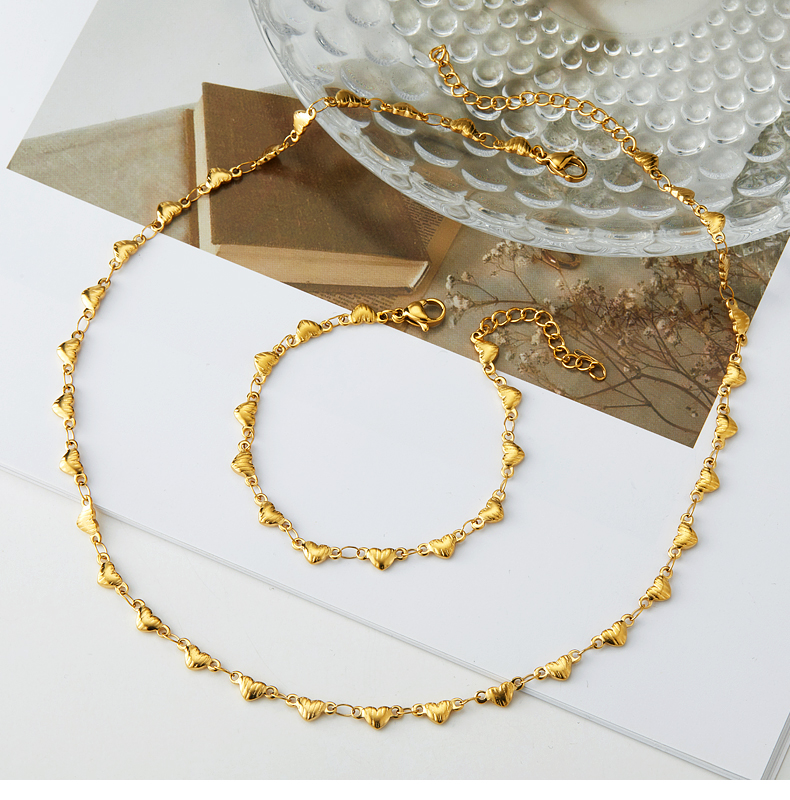 Edelstahl 304 18 Karat Vergoldet Vintage-Stil Süss Pendeln Herzform Armbänder Halskette display picture 11