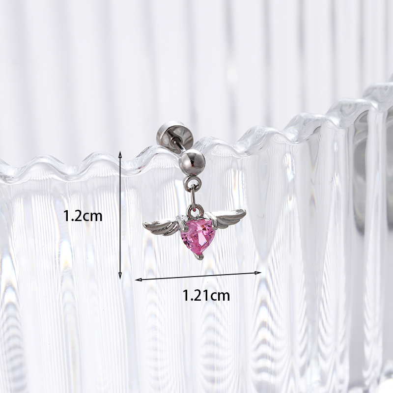 1 Piece IG Style Elegant Lady Heart Shape Wings Inlay Copper Zircon Drop Earrings display picture 2