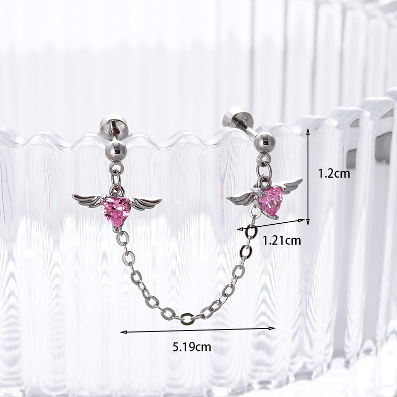 1 Piece IG Style Elegant Lady Heart Shape Wings Inlay Copper Zircon Drop Earrings display picture 7