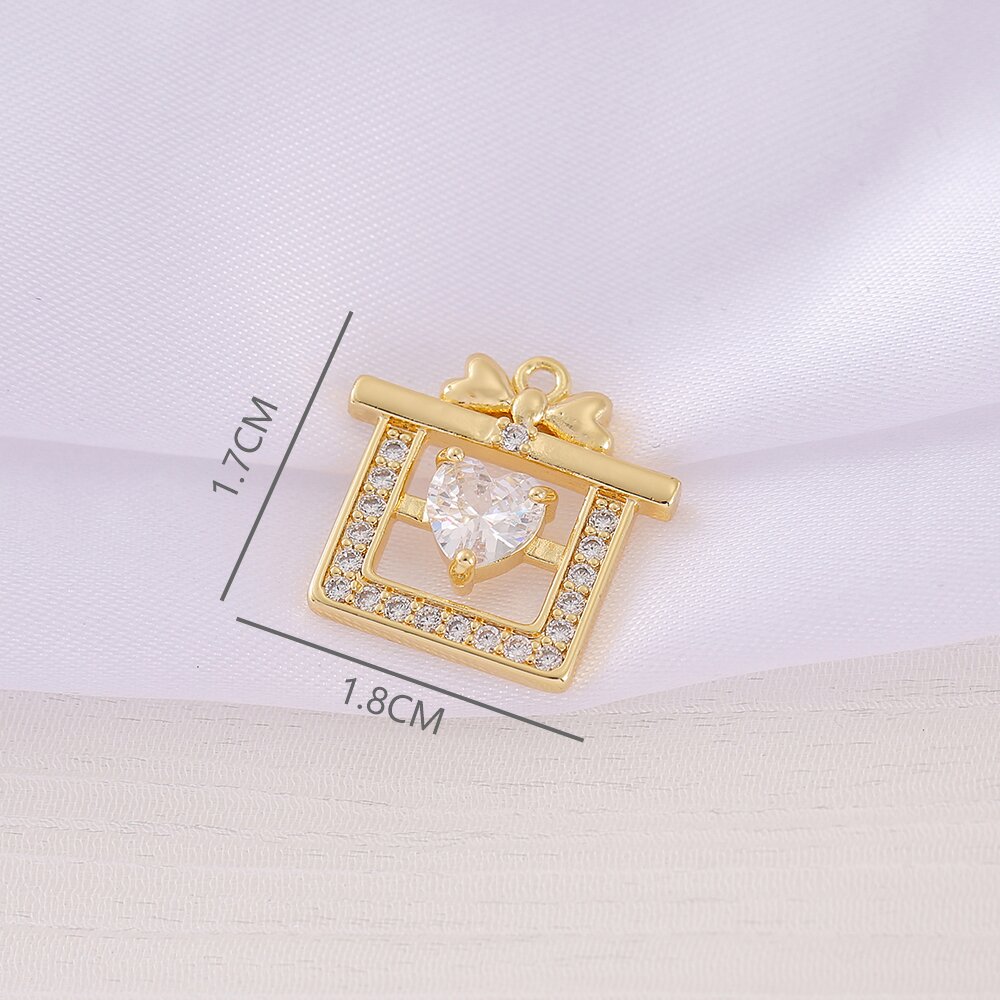 1 Piece 18*17mm Copper Zircon 18K Gold Plated Gift Box Bow Knot Polished Pendant display picture 2