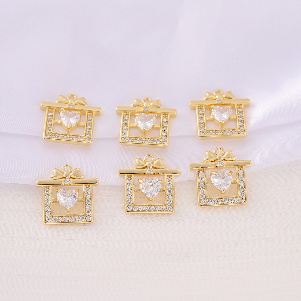 1 Piece 18*17mm Copper Zircon 18K Gold Plated Gift Box Bow Knot Polished Pendant display picture 1