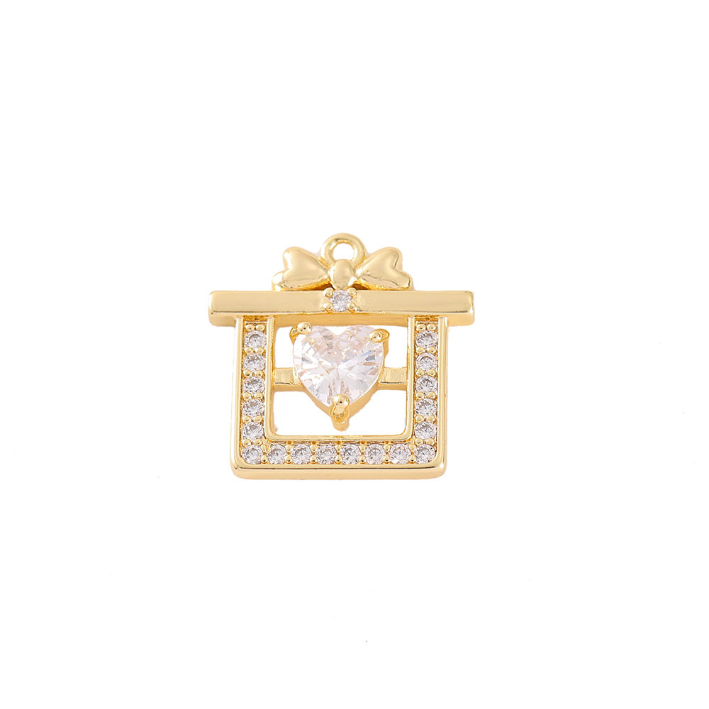 1 Piece 18*17mm Copper Zircon 18K Gold Plated Gift Box Bow Knot Polished Pendant display picture 6