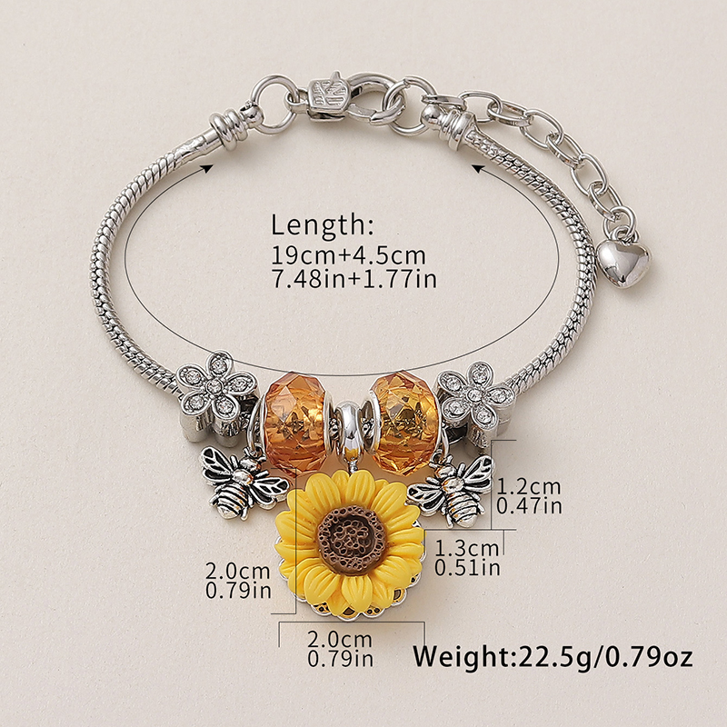 Wholesale Jewelry Pastoral Sunflower Synthetic Resin Alloy Rhinestones Inlay Bangle display picture 4
