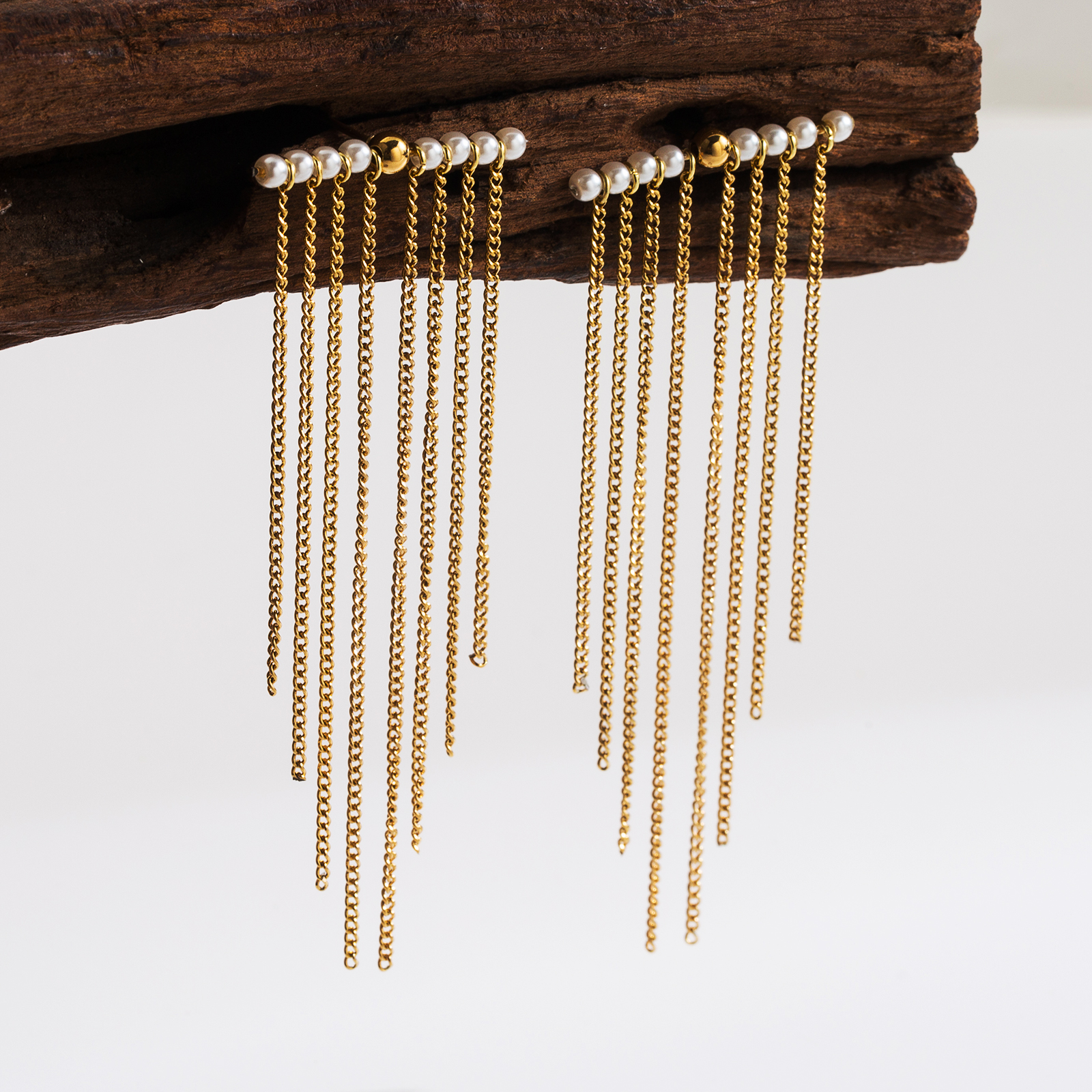 1 Pair Basic Modern Style Classic Style Tassel Chain Plating Inlay 304 Stainless Steel Artificial Pearls 18K Gold Plated Drop Earrings display picture 3